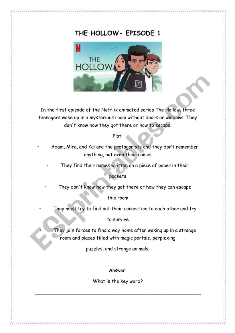 The Hollow series Episode 1 worksheet