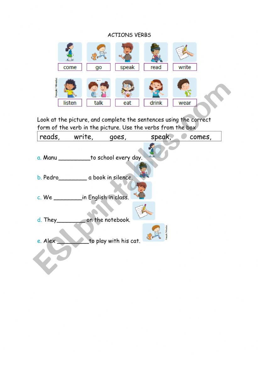 Action verbs worksheet