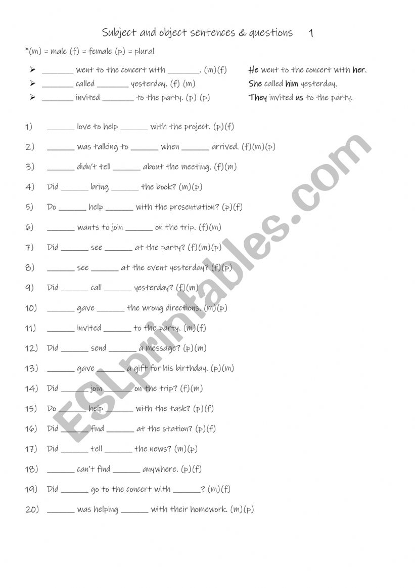 Subject and object sentences & questions  1