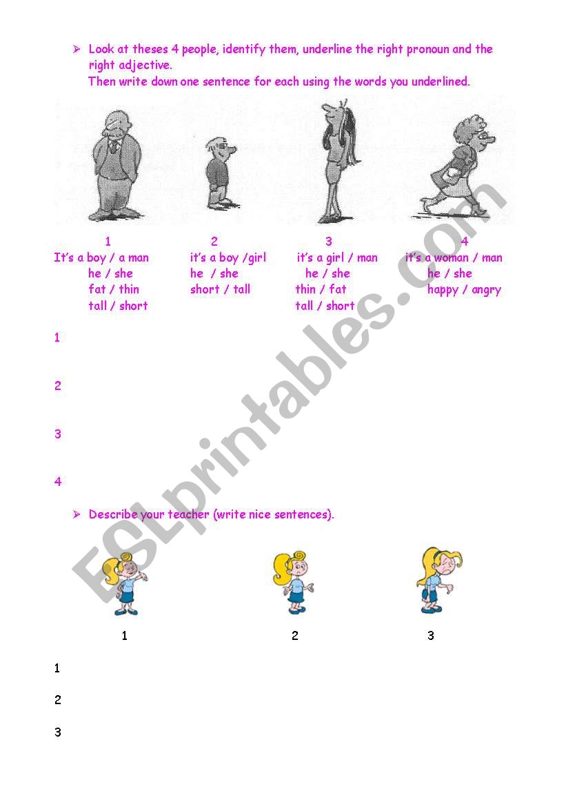 descriptions and feelings worksheet