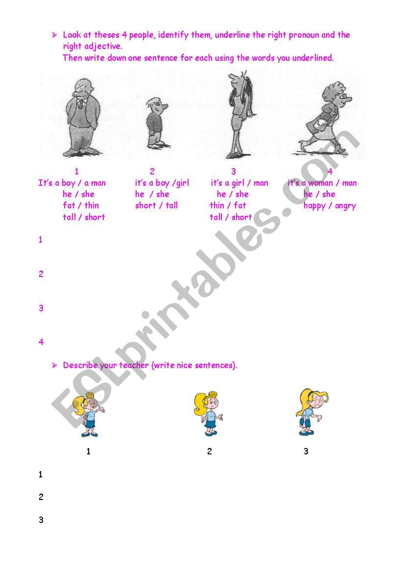 descriptions and feelings worksheet