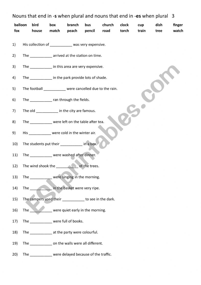 Nouns that end in -s when plural and Nouns that end in -es when plural 3