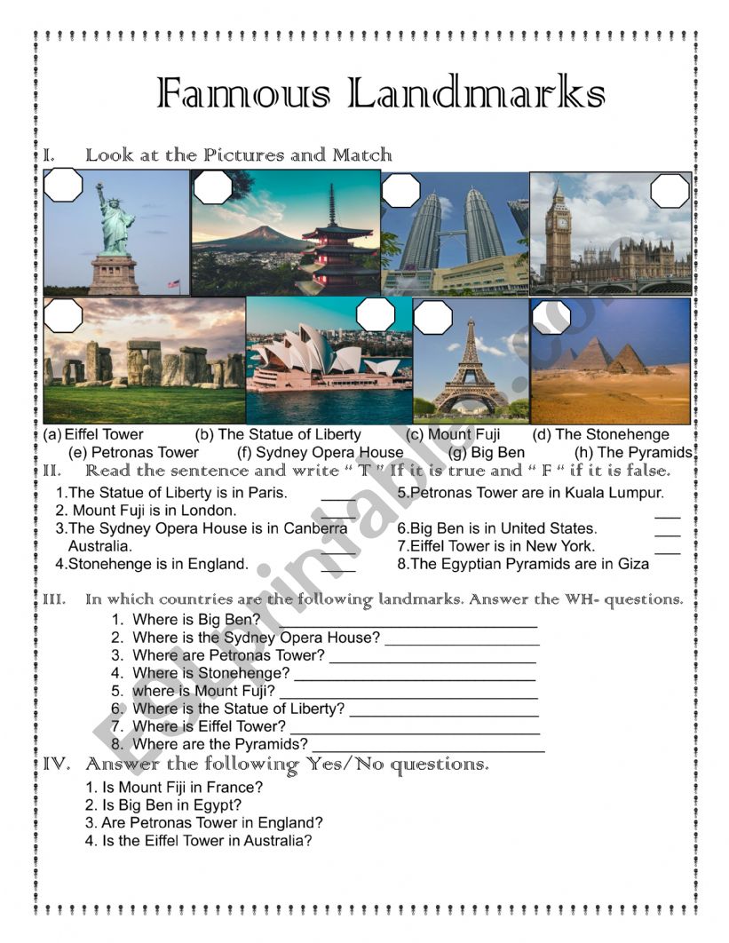 Famous Landmarks worksheet