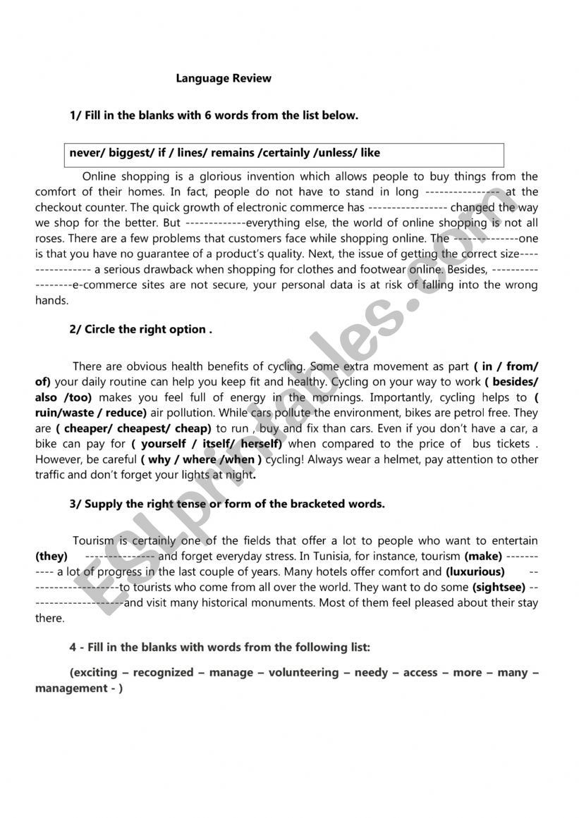 language review 9 th grade worksheet