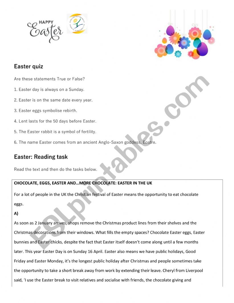 Easter Quiz worksheet