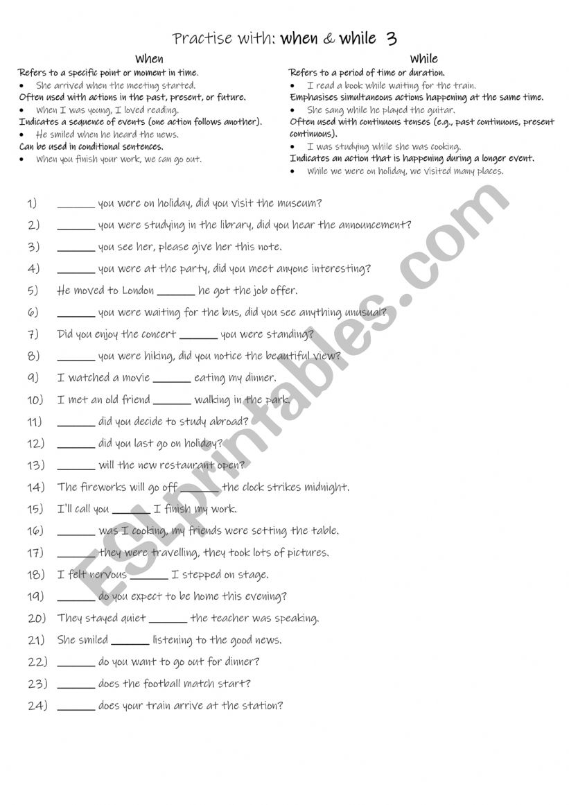 A2-B1 Practise with when & while  3