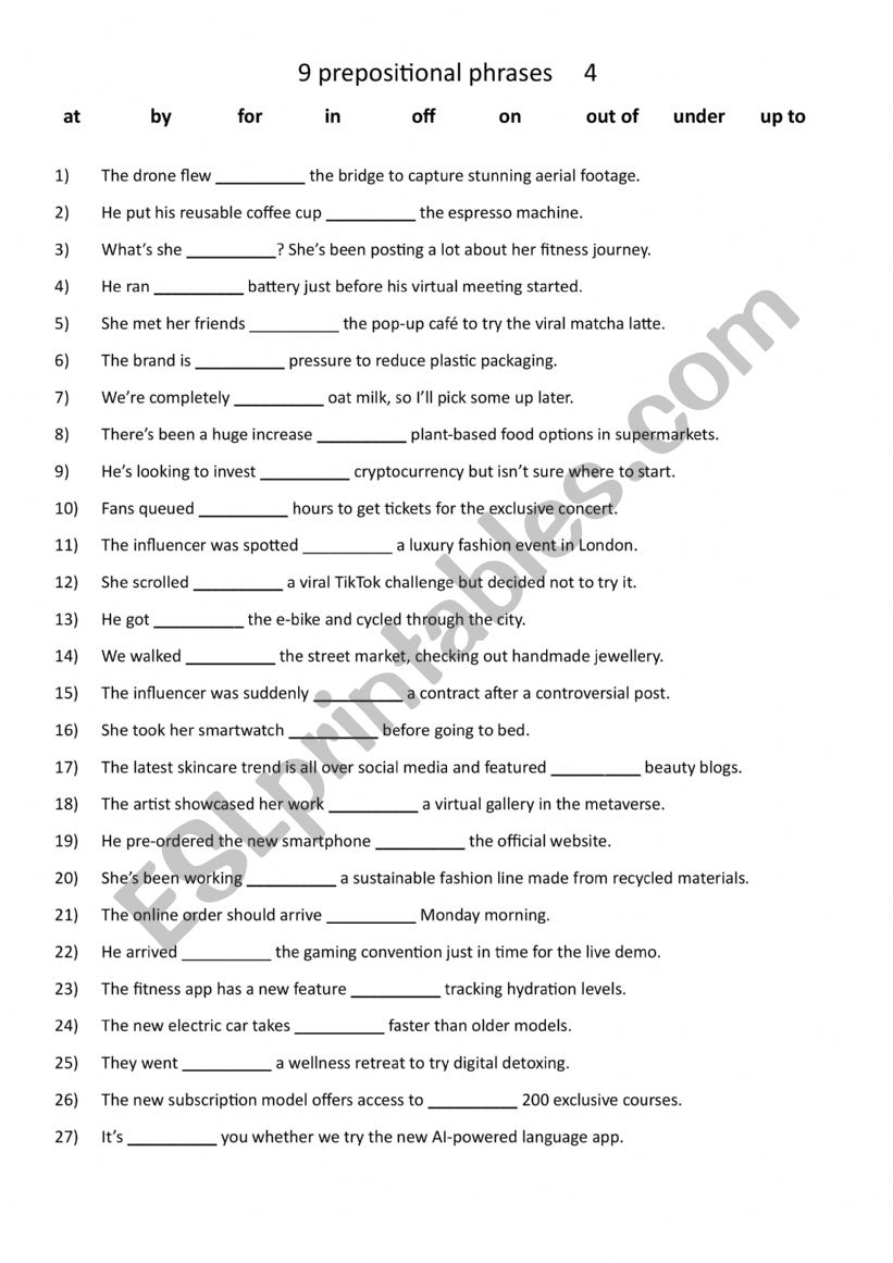 9 Prepositional phrases  (4) worksheet