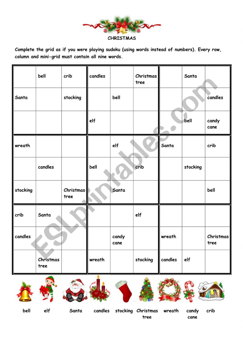 Christmas sudoku worksheet