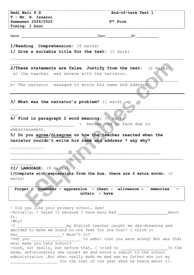 9th fom worksheet