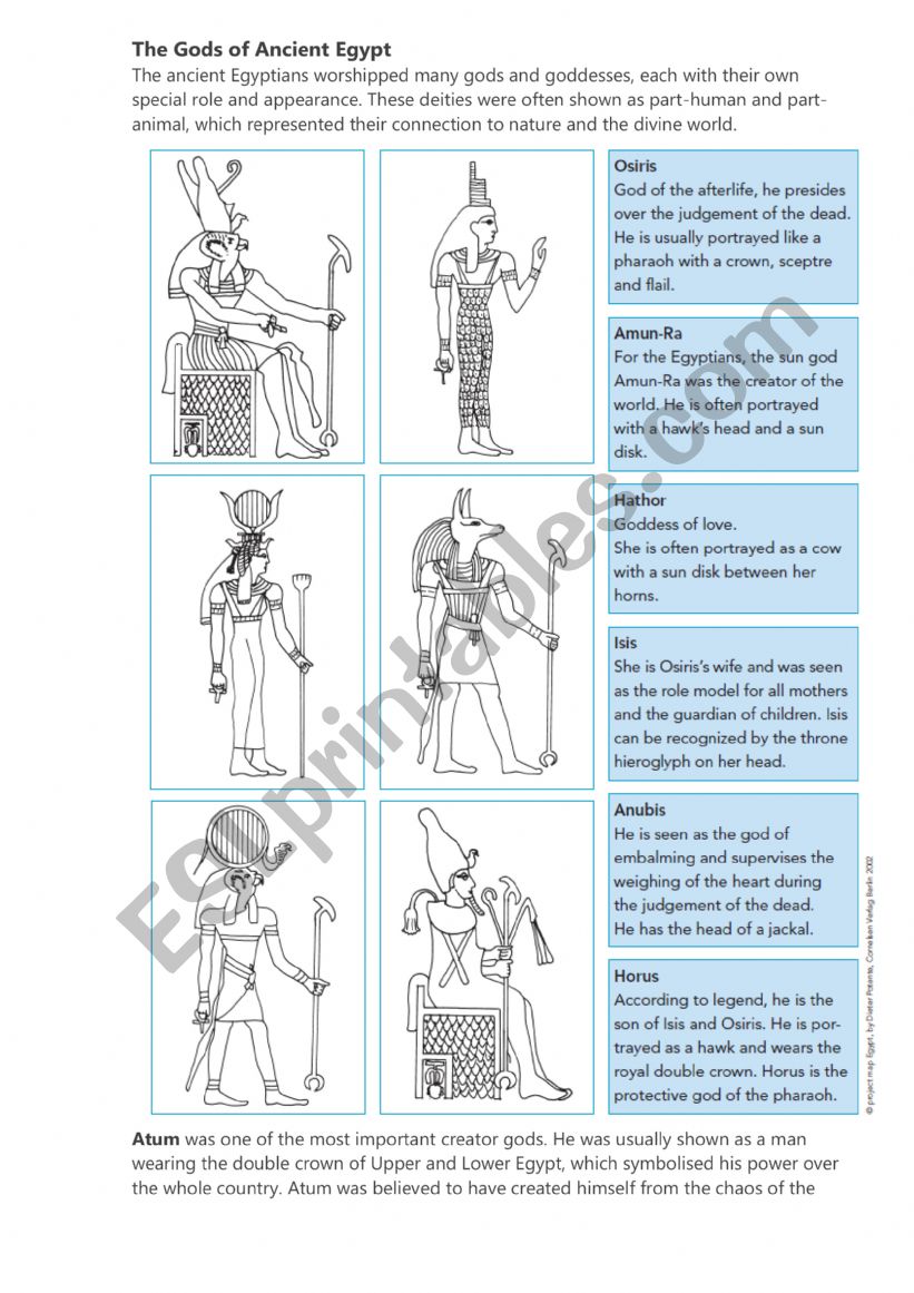 The Gods of Ancient Egypt worksheet