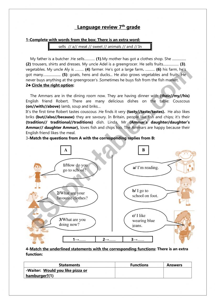 language review 7 th grade worksheet