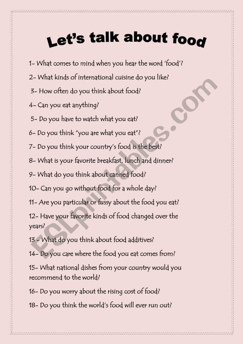   Speaking           let�s talk about what you eat
