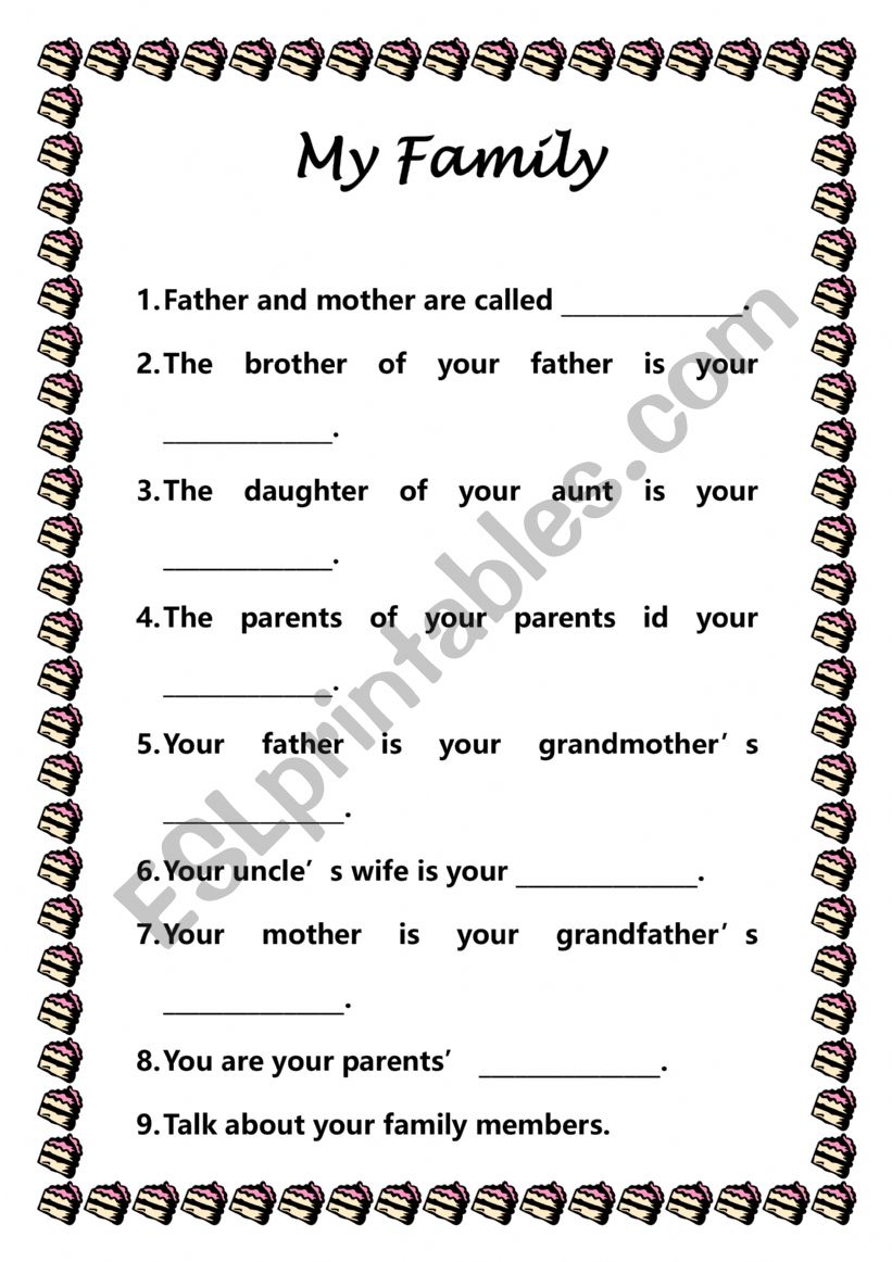 Family members worksheet worksheet