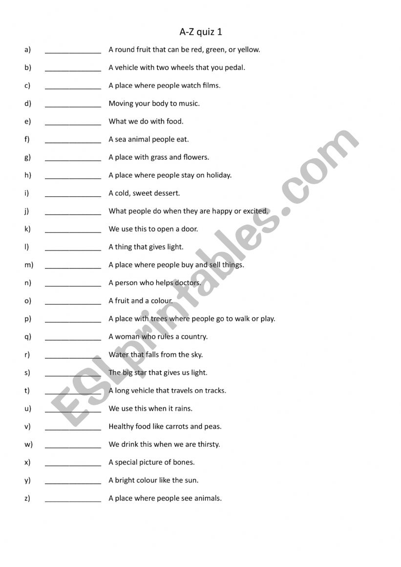 A-Z quiz 1 - Vocab revison, warmer or cooler activity