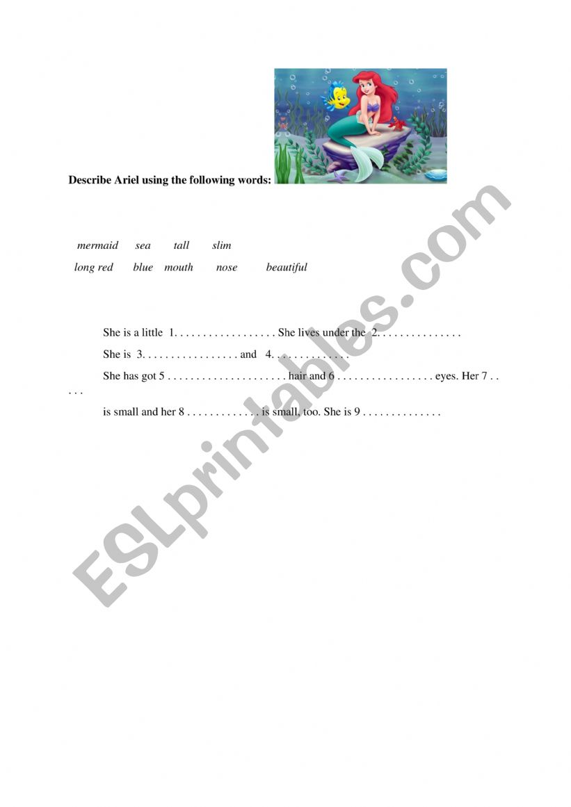 Describe Ariel worksheet