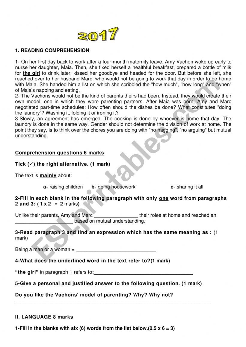 9 th  grade national exam worksheet