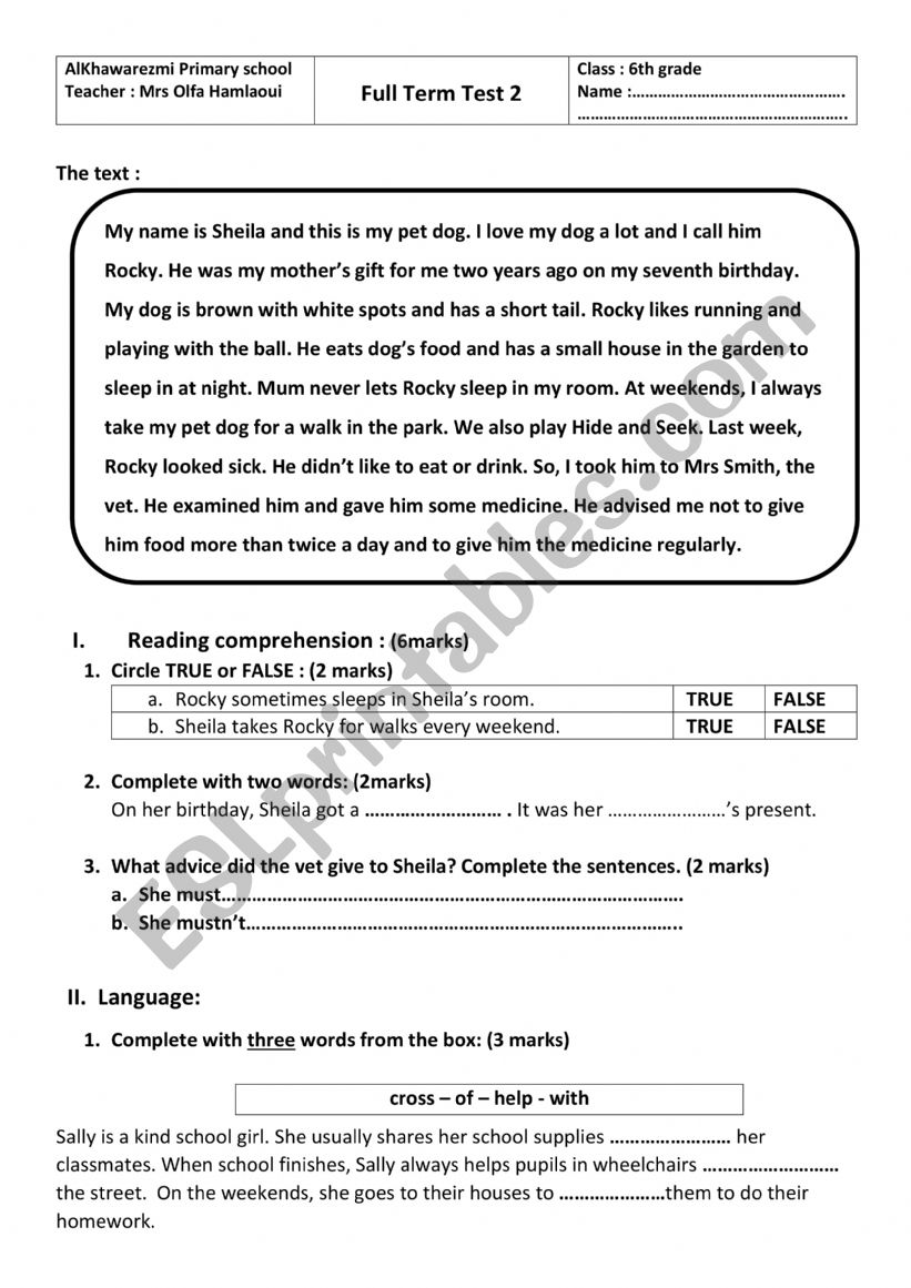 mock test worksheet