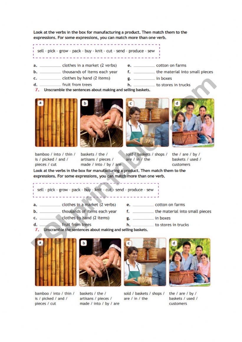 Manufactoring products  worksheet