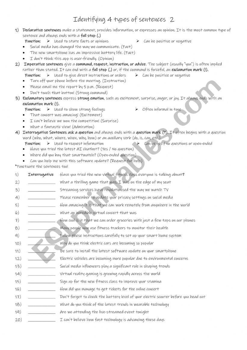 Identifying 4 types of sentences 2