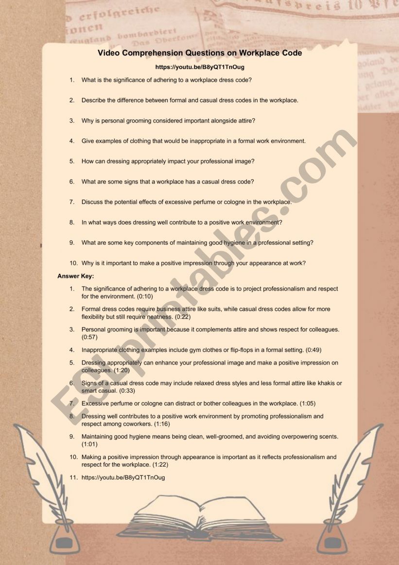 WORKPLACE DRESS CODE worksheet