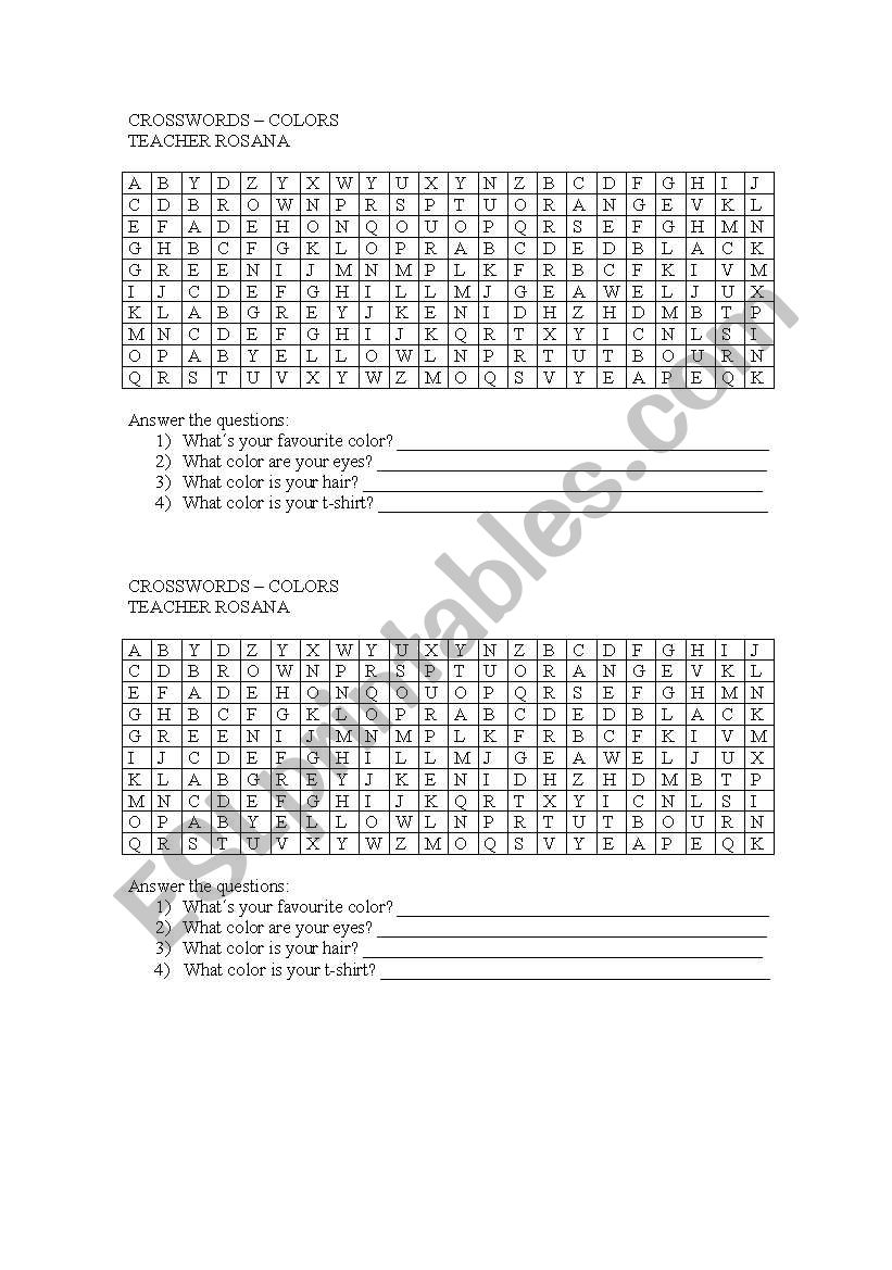 Colors - CROSSWORDS worksheet