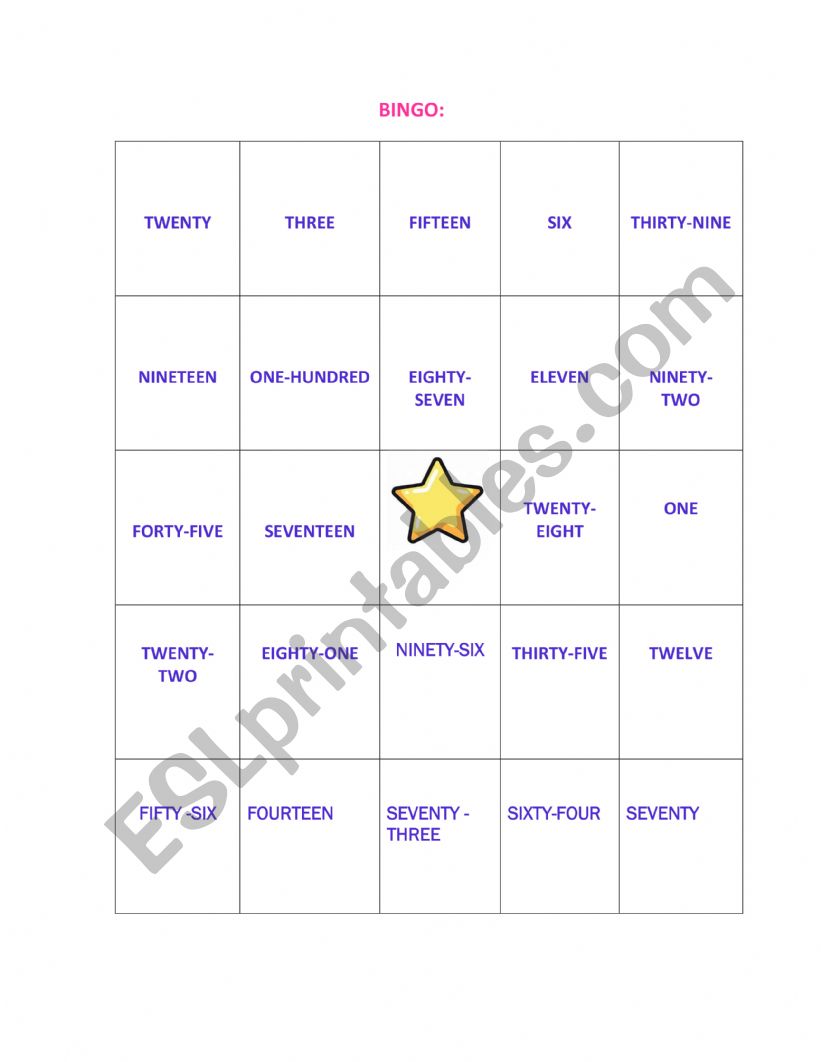 BINGO  worksheet