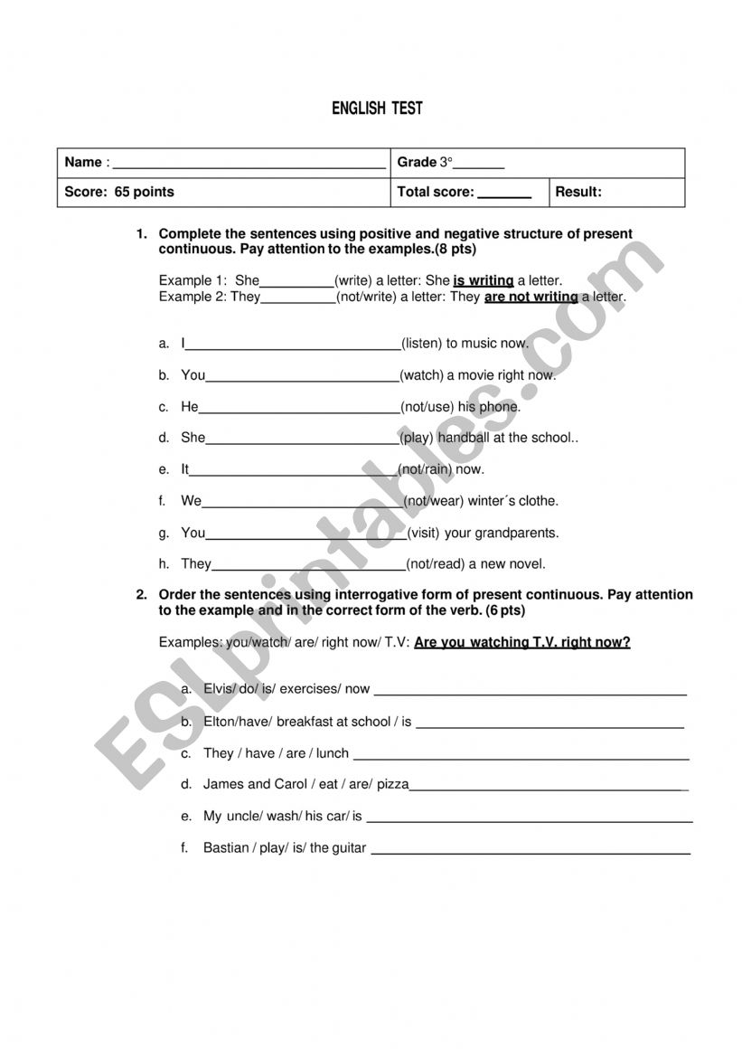 Present continous and adjective order