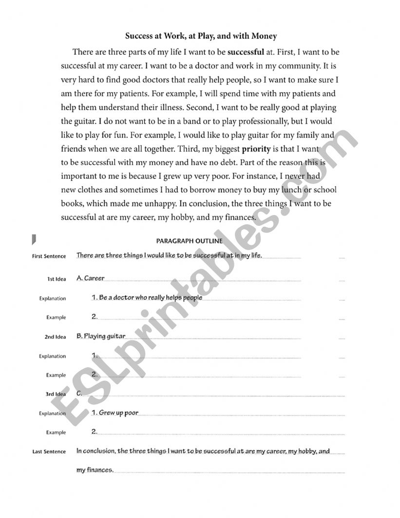 Paragraph structure worksheet