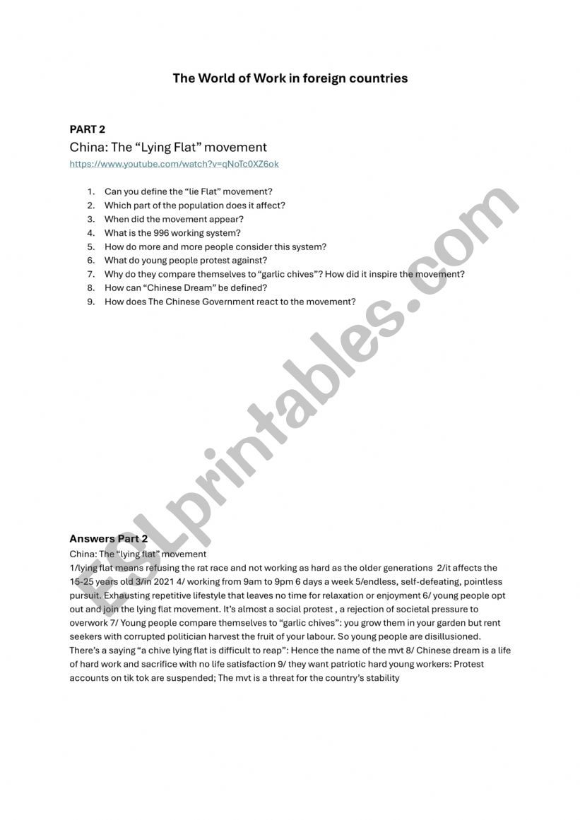 The world of work in foreign countries Part 2 (China: the