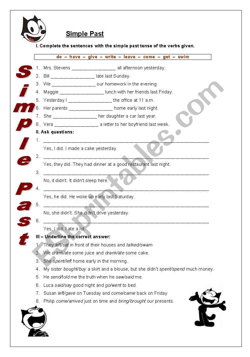 Simple past review exercises worksheet