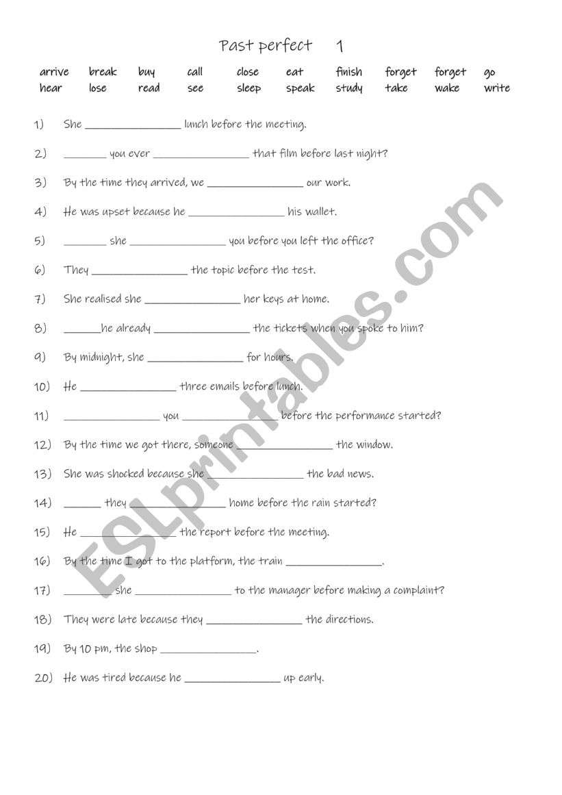 Past perfect 1 worksheet