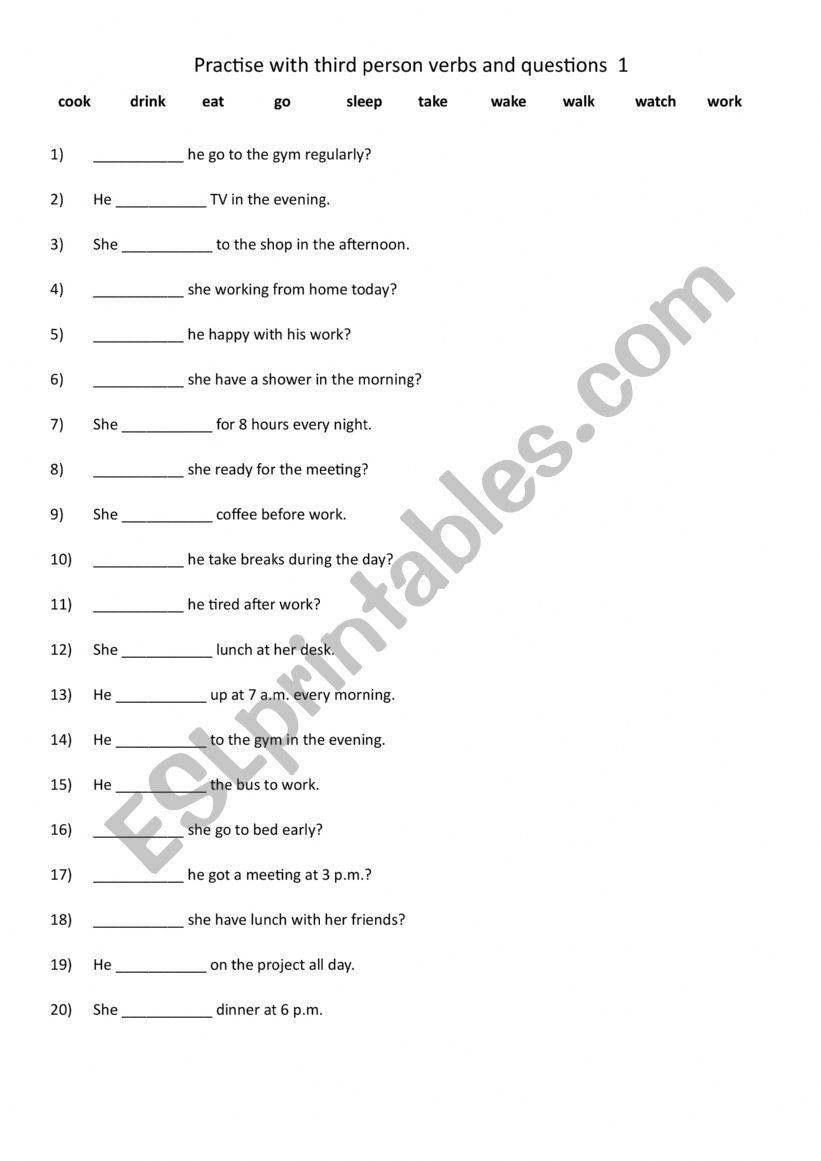 Practise with third person verbs and questions 1