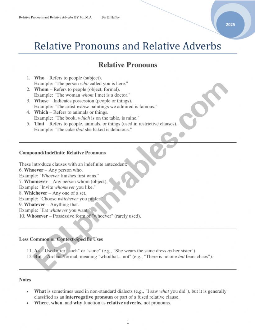 Relative Pronouns and Relative Adverbs