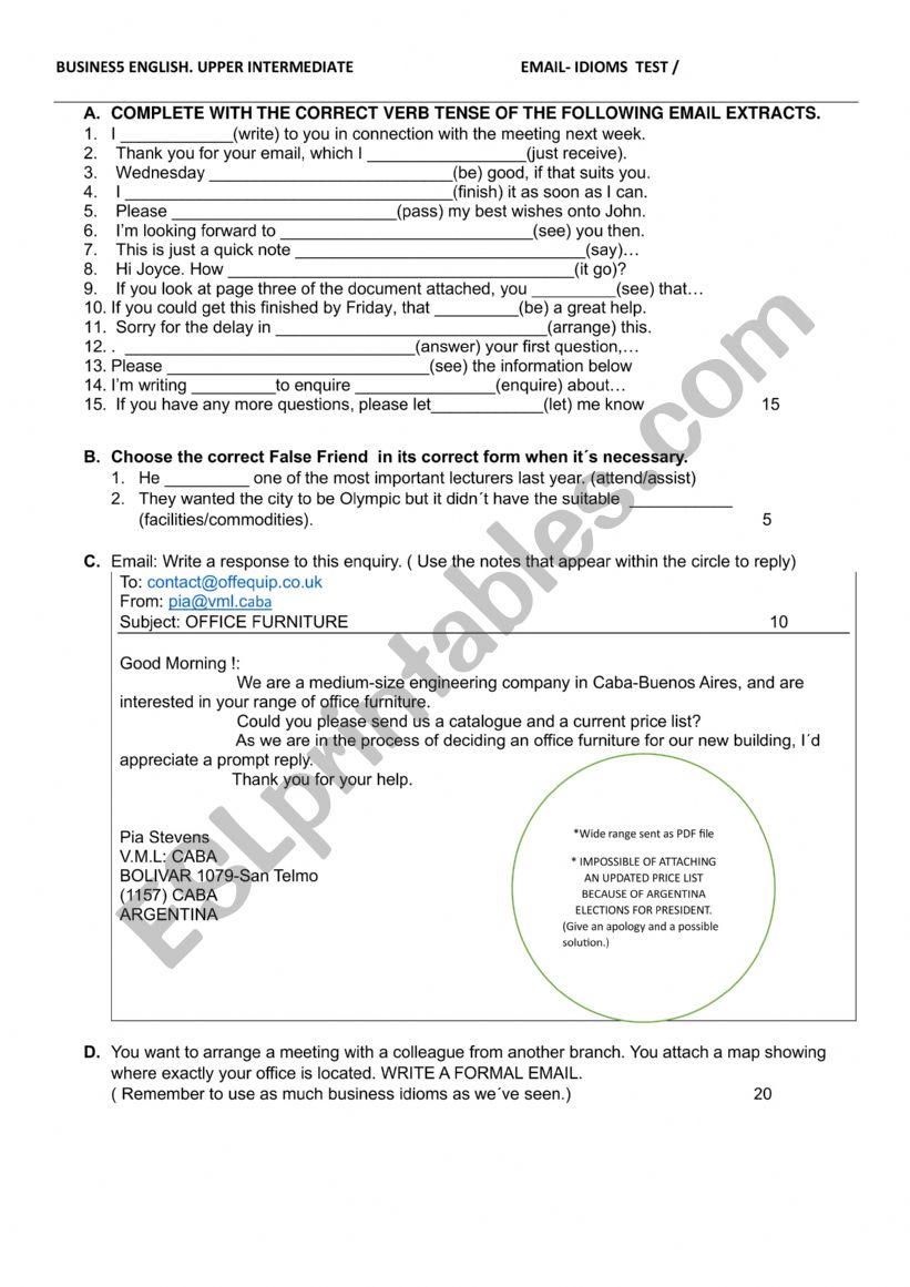 BUSINESS ENGLISH E MAILS worksheet
