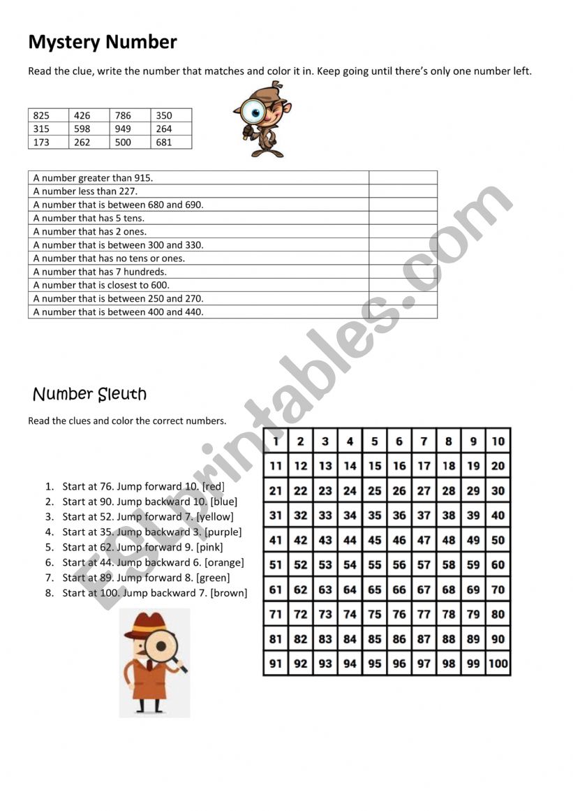 Mystery  Numbers worksheet