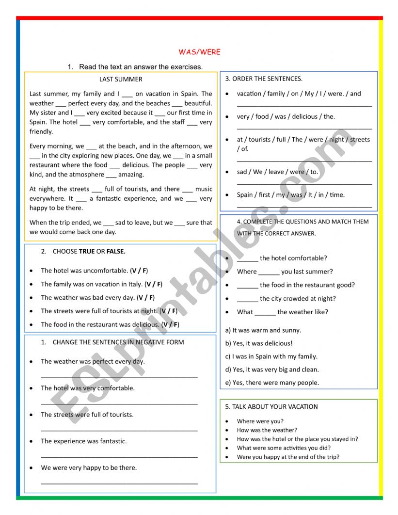 WAS/WERE worksheet