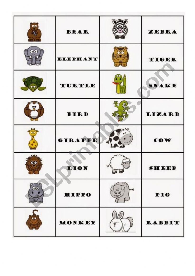 Memory game animales worksheet