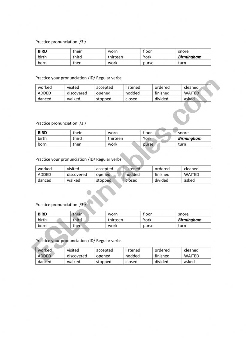 Pronunciation practice worksheet