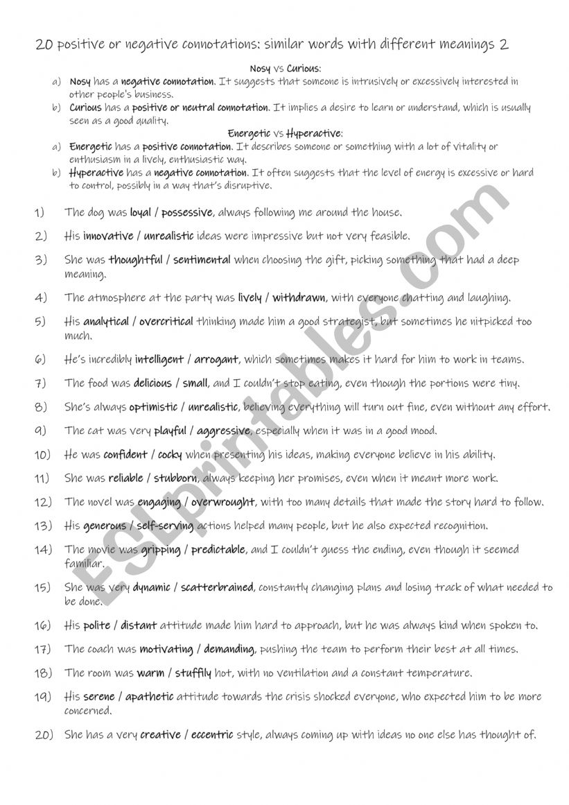 20 positive or negative connotations similar words with different meanings 2