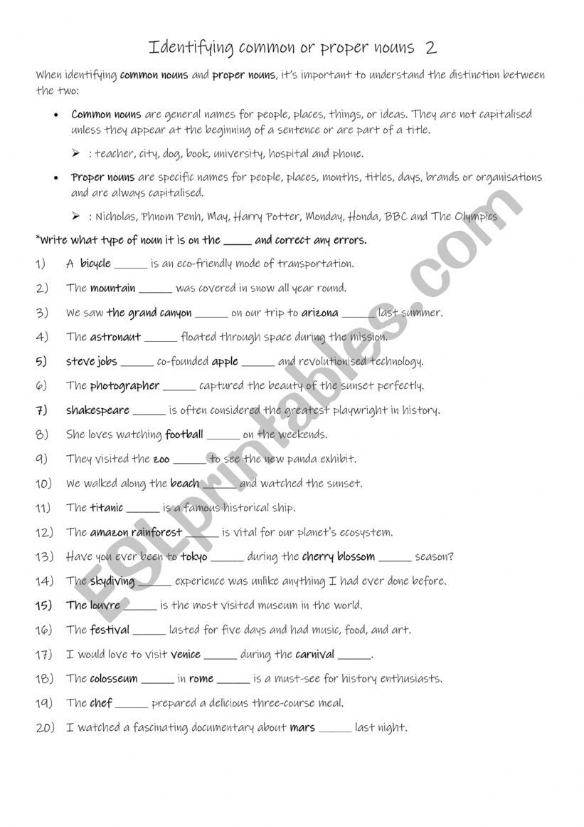 Identifying common or proper nouns 2