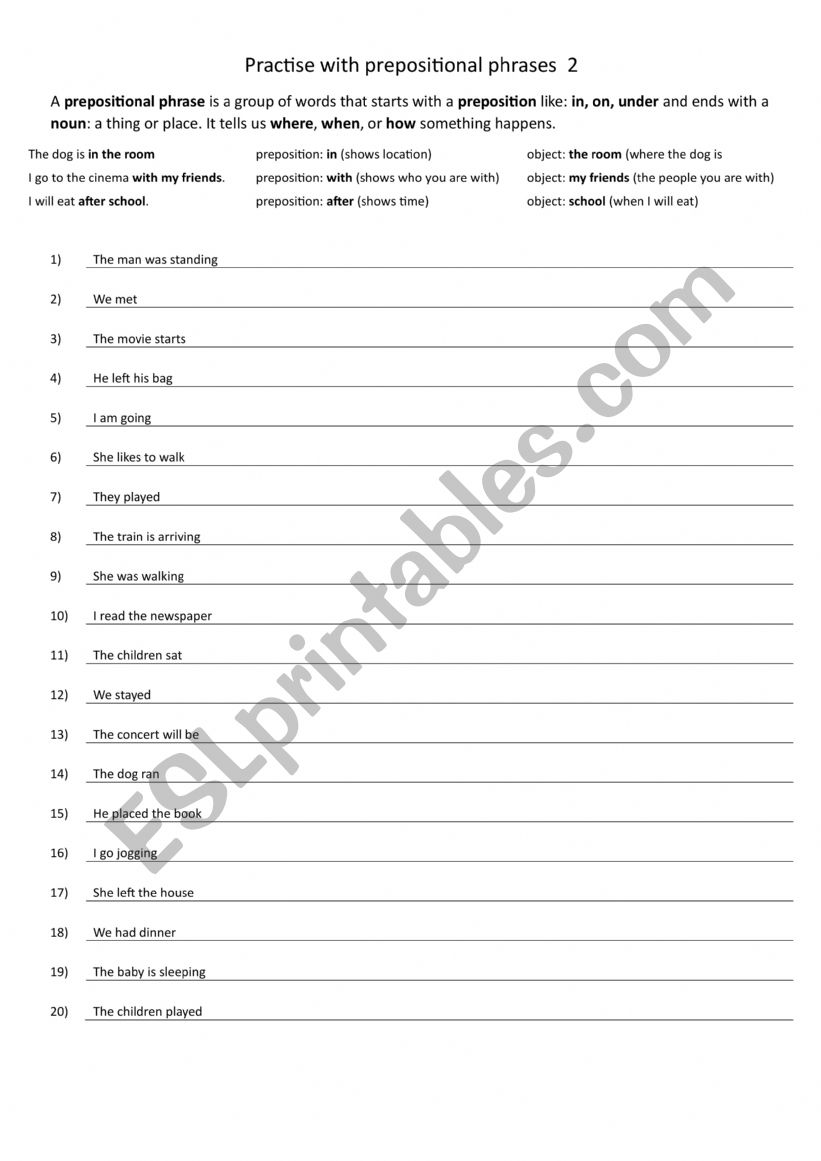 Practise with prepositional phrases 2