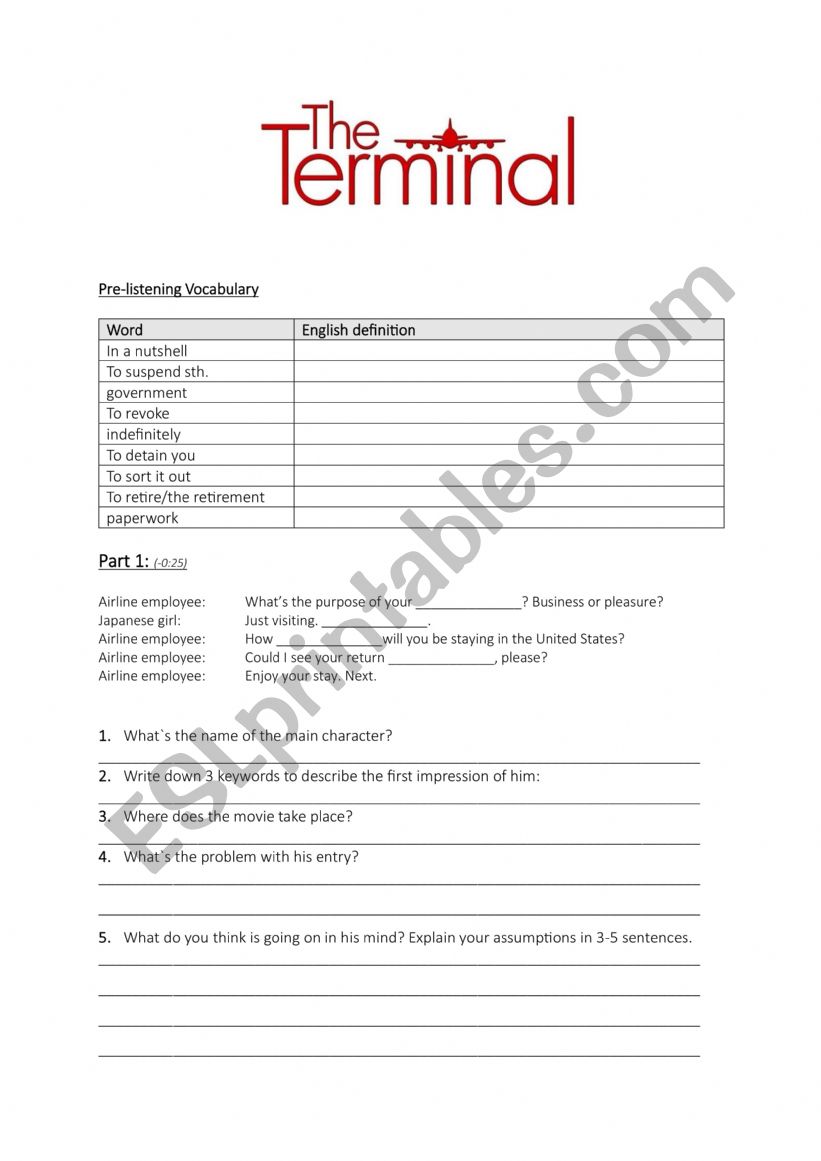 Movie Terminal Worksheets worksheet