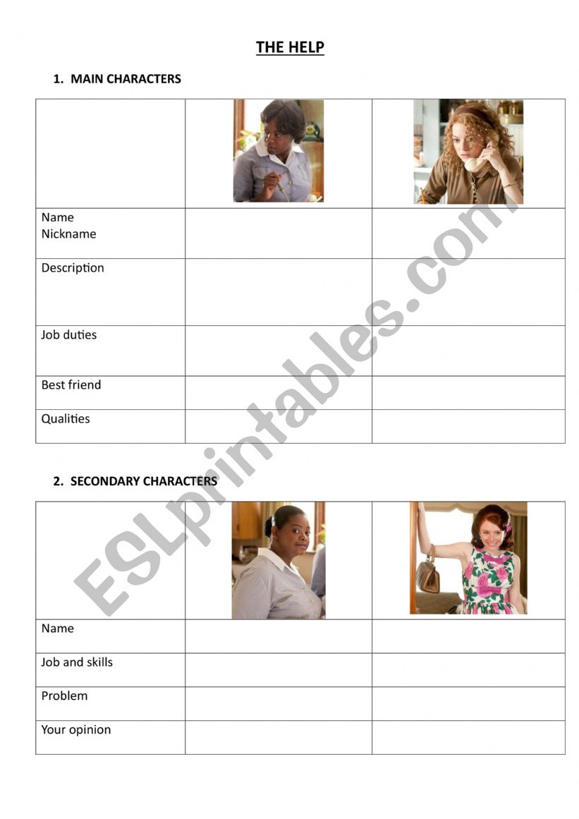 Film The Help worksheet