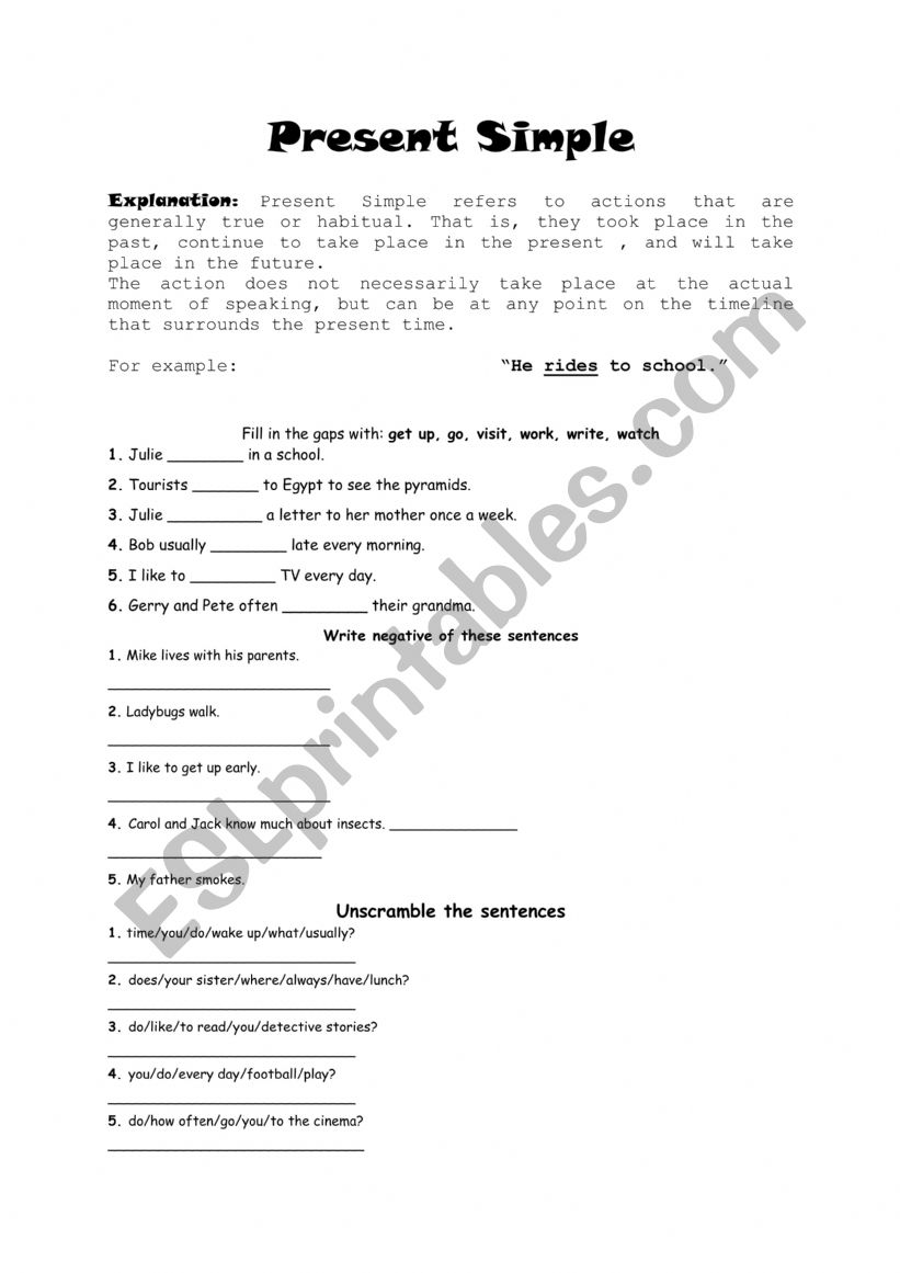 the simple present tense worksheet