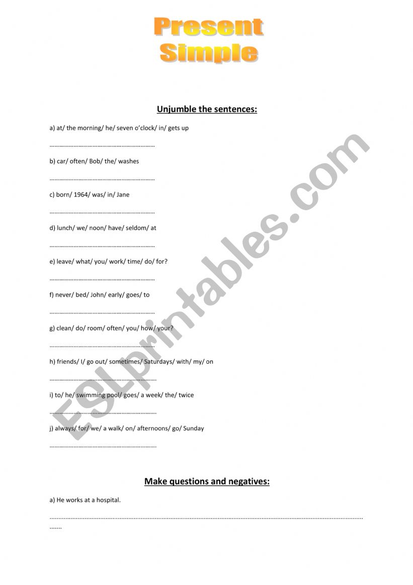 yje simple present tense 2 worksheet
