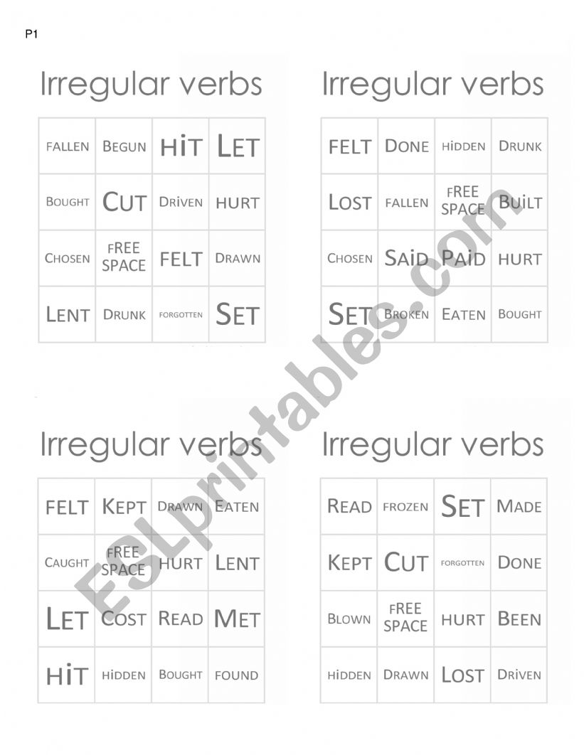 Bingo Irregular verbs past participle