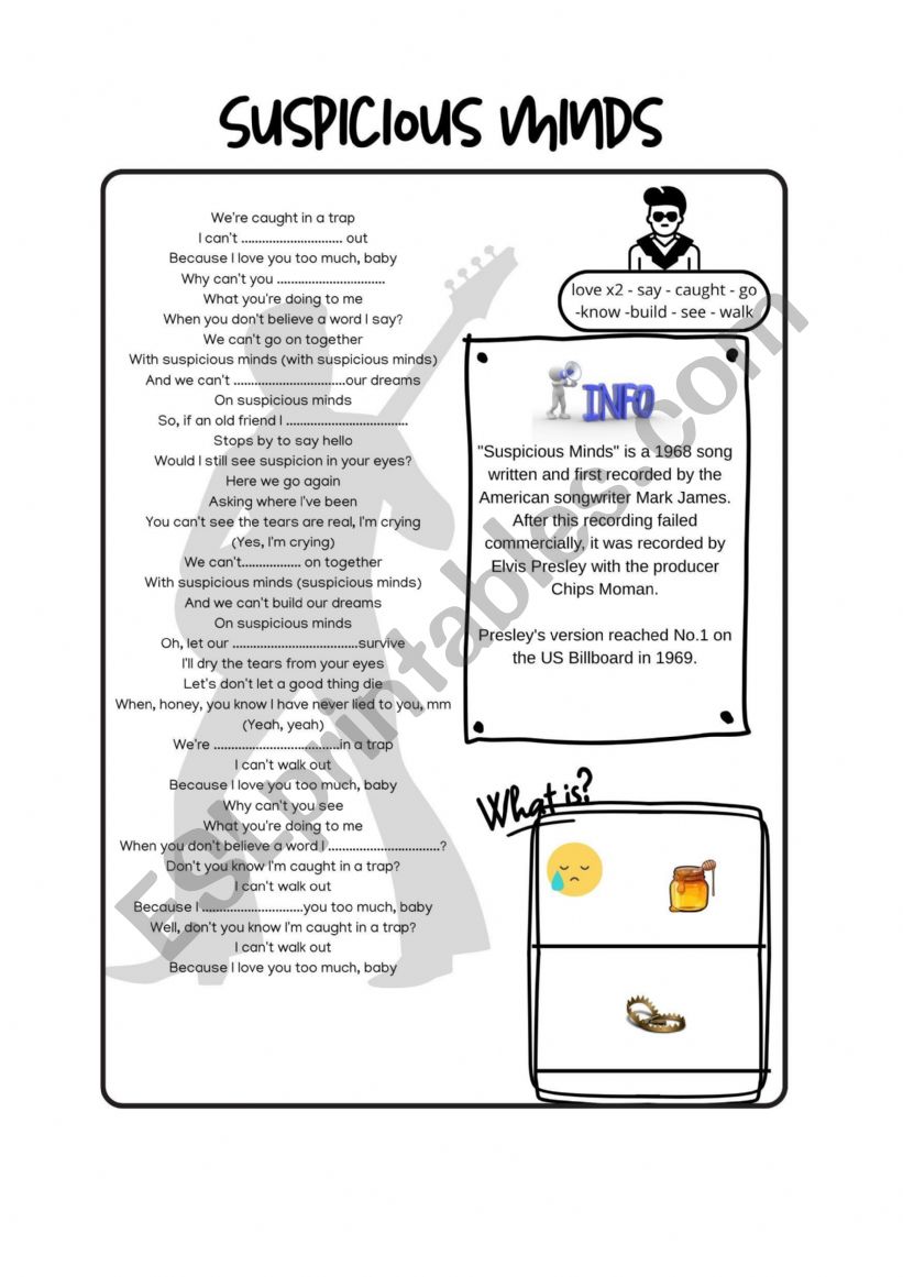Suspicious Minds lyrics worksheet Elvis Presley