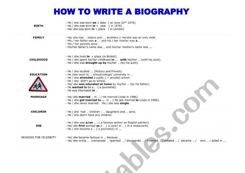 writing a biography worksheet