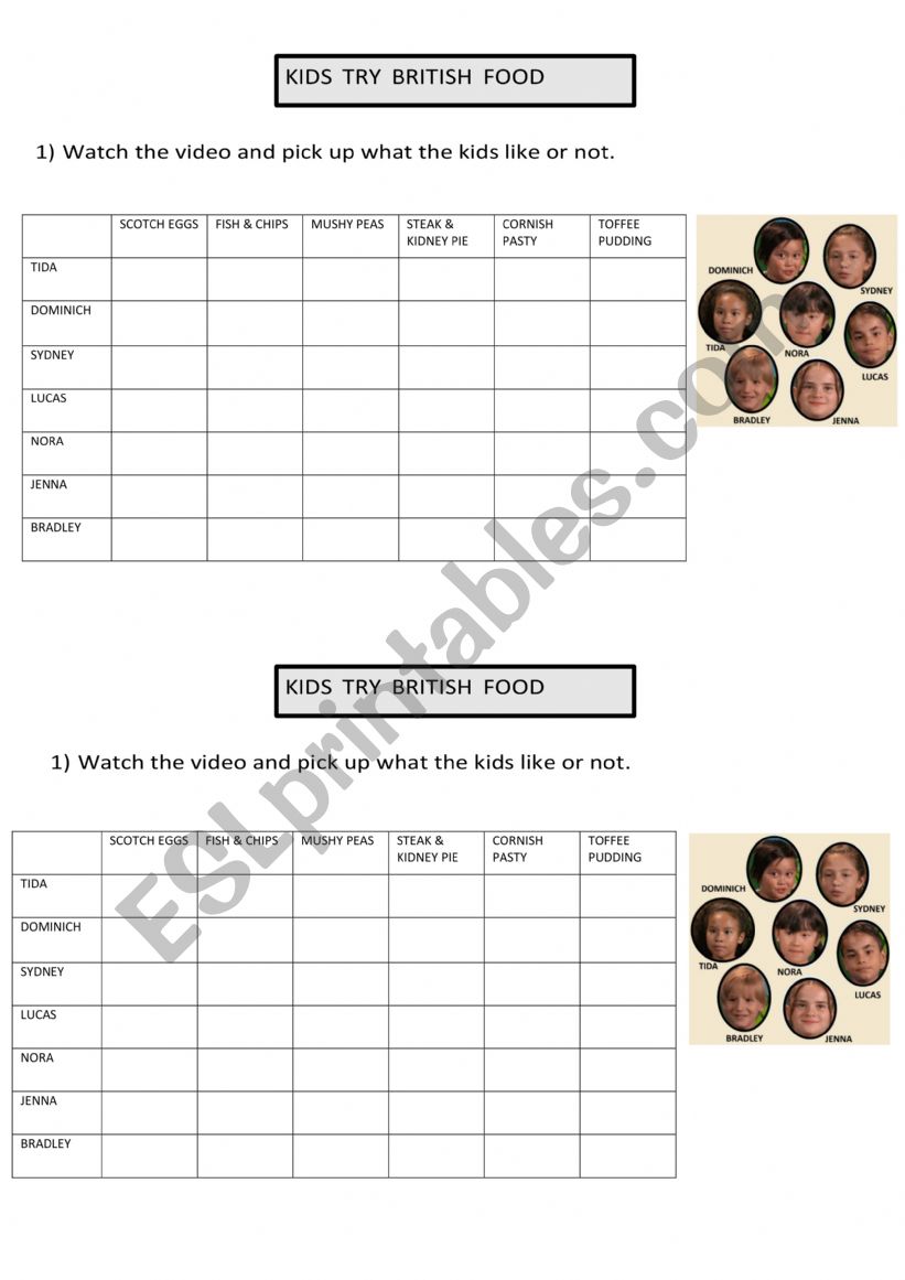 KIDS TRY BRITISH FOOD worksheet