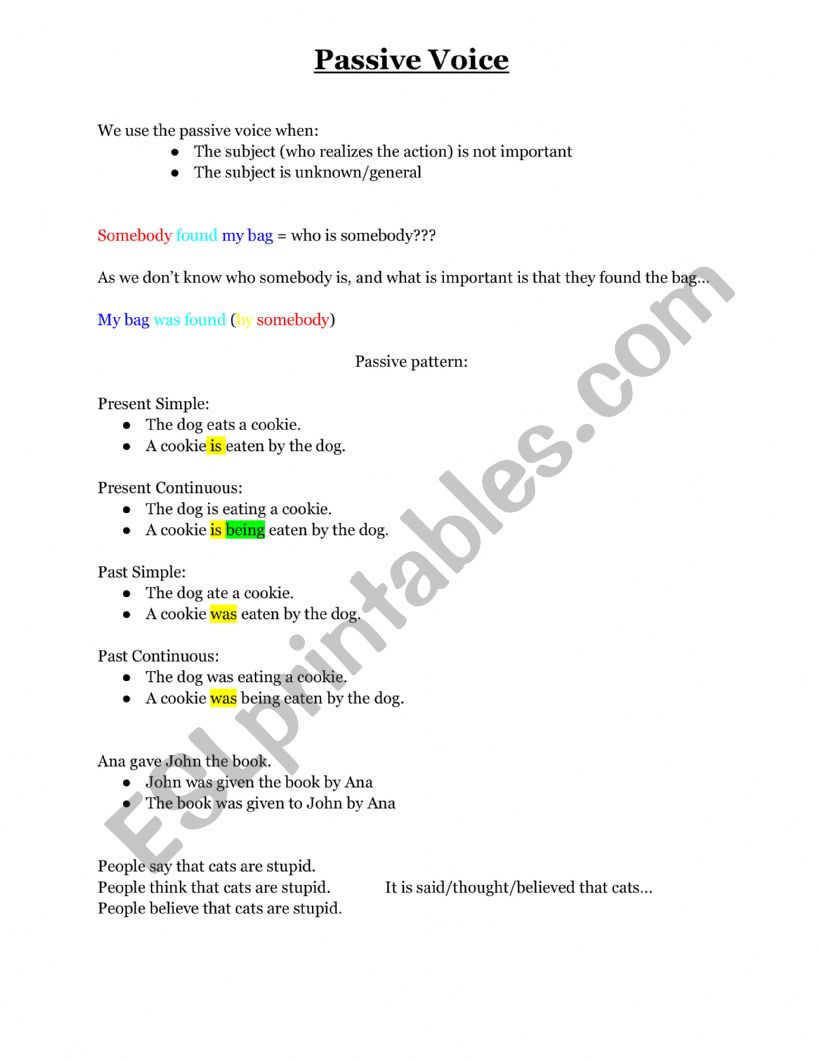 Passive Voice worksheet